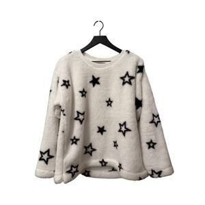 LOFT Sherpa Fleece White Black Stars Women L Large